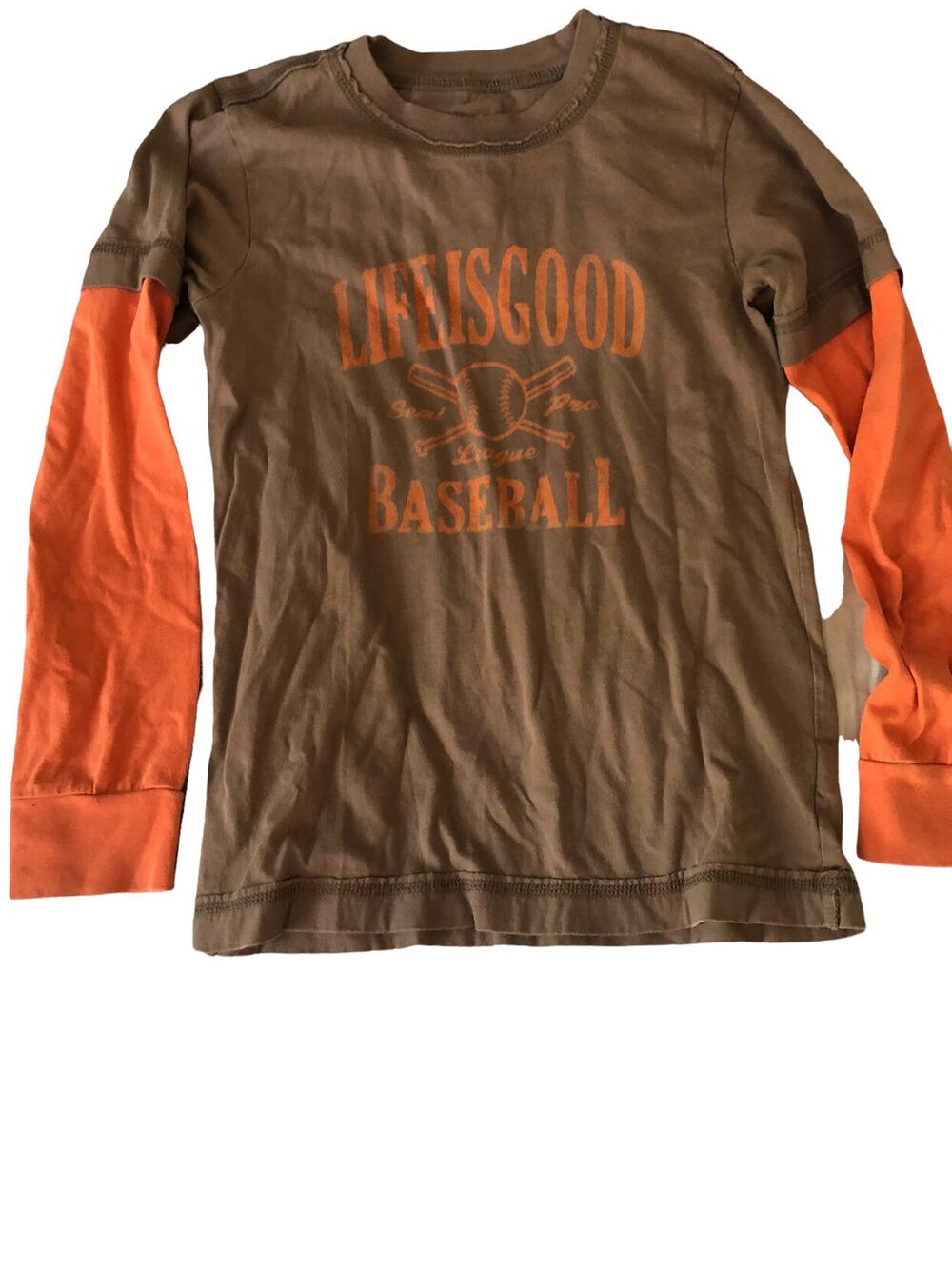 Life Is Good Brown Orange Baseball Shirt size 5-6